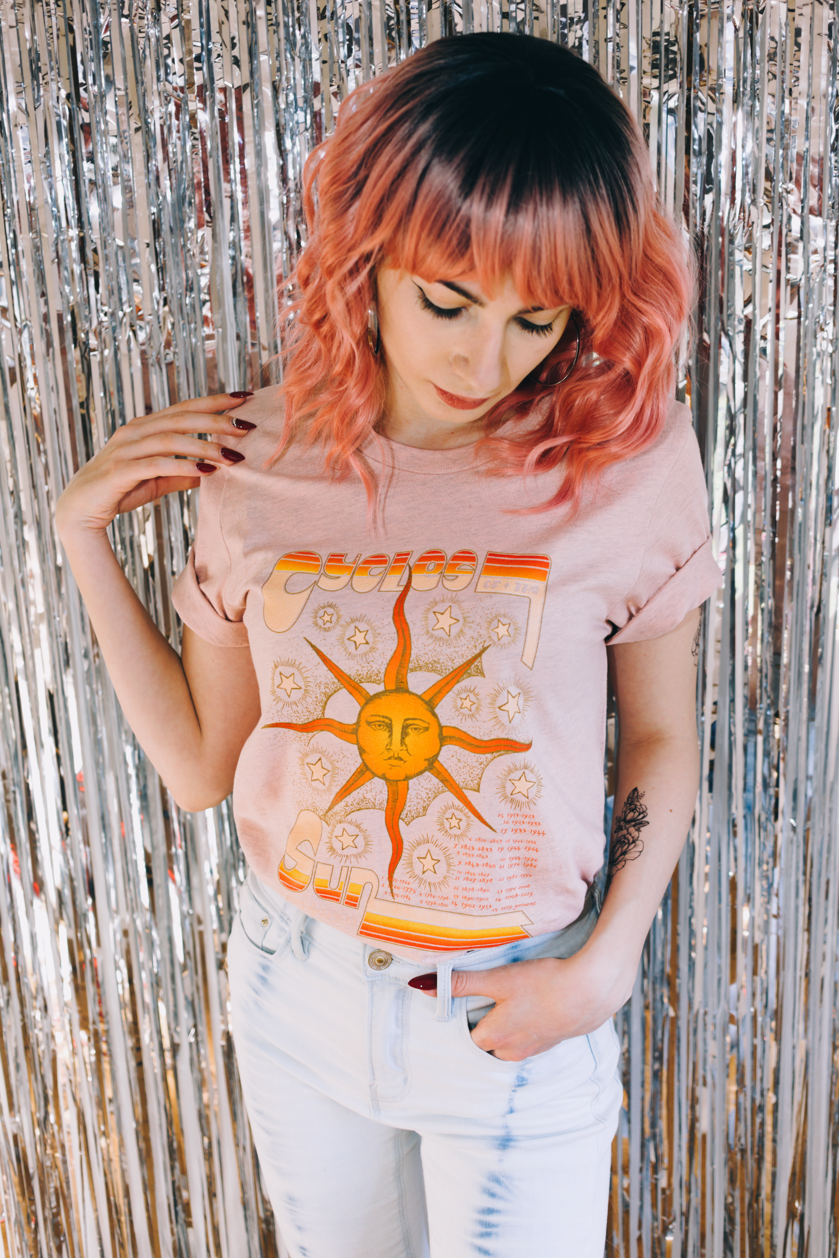 Cycles of The Sun Tee - Heather Prism Peach